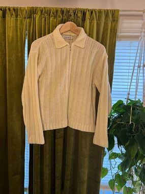 Vintage Christie Brooks Cream Knit Zip-Front Sweater Jacket